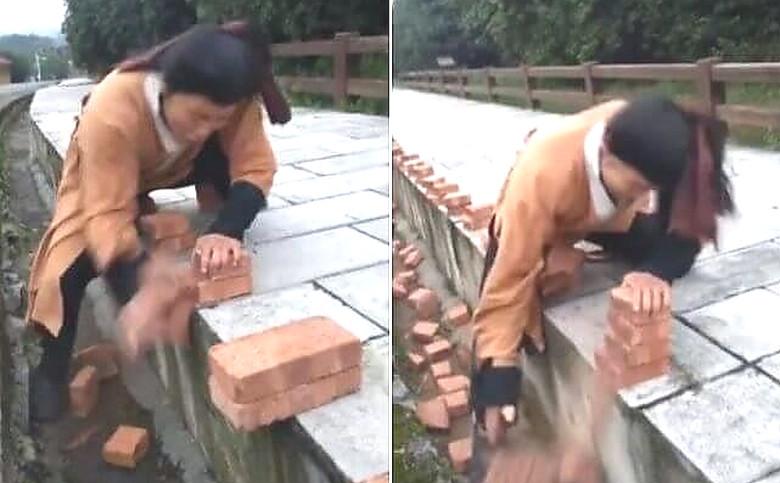 Un maestro di kung fu stabilisce un record per rompere i mattoni a mani nude.