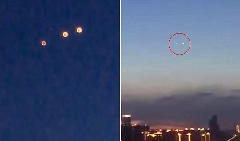 Sopra la Cina, qualcosa volò nel cielo scuro e strizzò l'occhio misteriosamente alle luci.