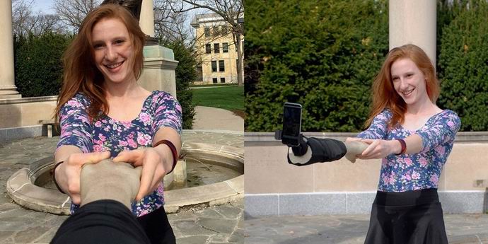Un selfie stick si è evoluto in una finta mano satellite